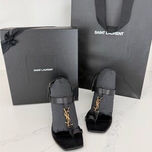 Yves Saint Laurent YSL Calfskin Cassandra Sandals in 37 Black